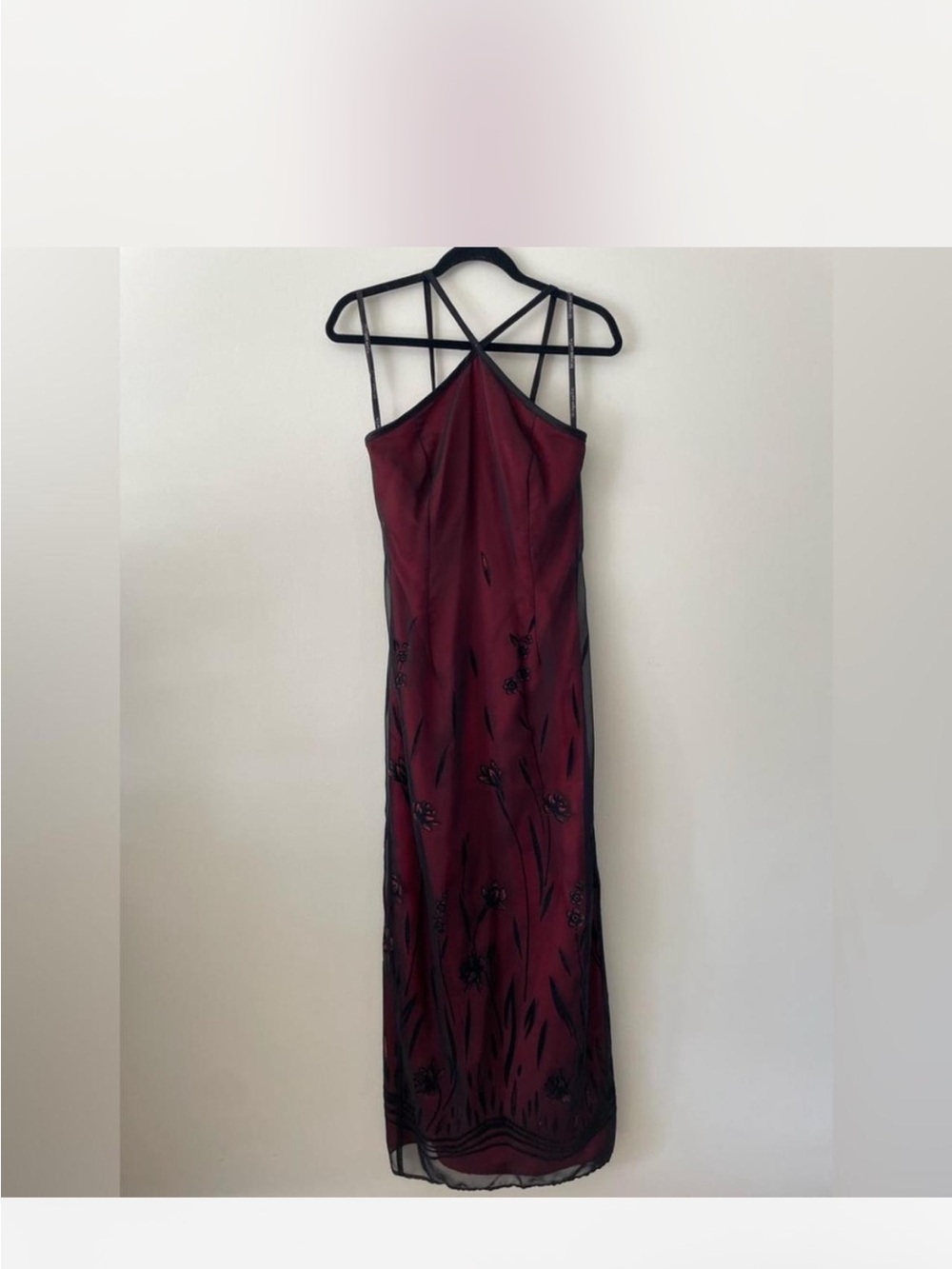 Elegant Burgundy Floral Slip Dress with Strappy Back